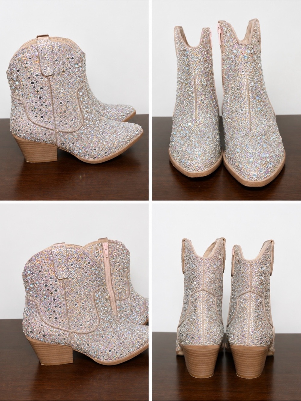 Material Girl Rose Gold Glitter Western Ankle Boots